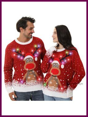 LED Light Up Ugly Christmas Sweater Pullover Crew Neck Acrylic Holiday